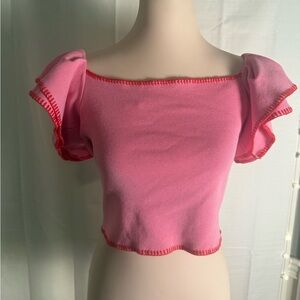 Strut & Bolt Pink Ruffled Flutter Sleeve Crop Blouse Small